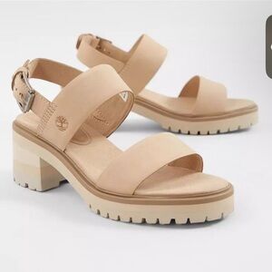 Timberland Women's Leather Cream Block Heel Sandals